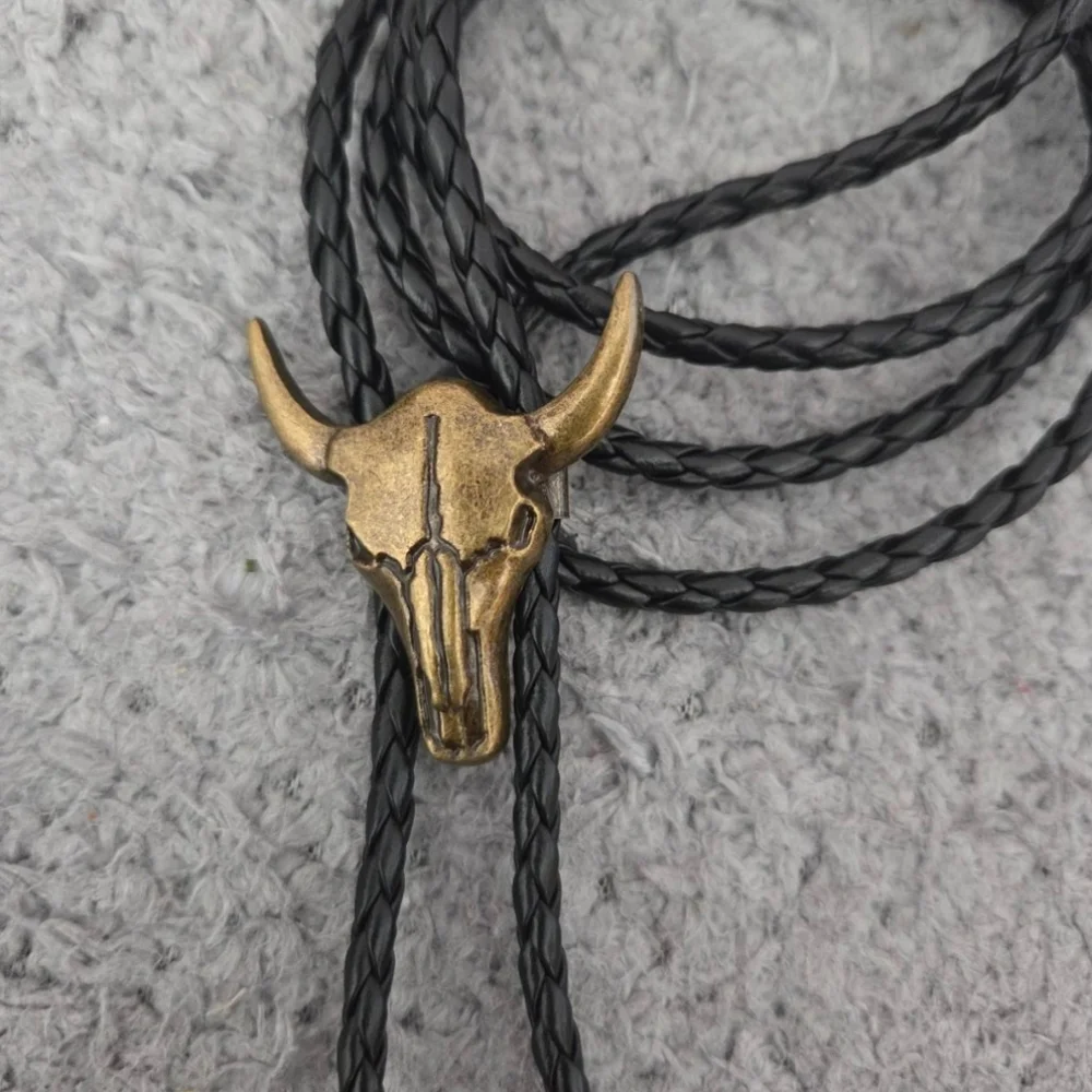 Western Gold Steerhead Bolo Tie  Southwestern Rodeo Cowboy Necklace Gift